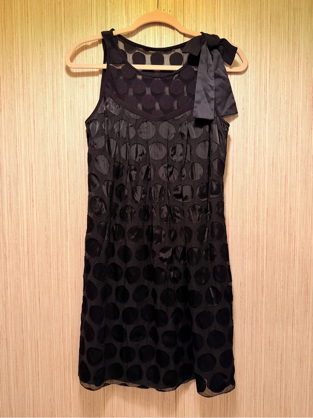 Phoebe Couture Black One-Shoulder Polka Dot Dress with Tie